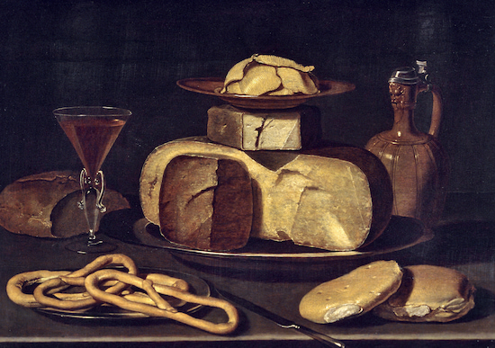 Painting by Clara Peeters titled Still Life with Cheese (ca. 1630).