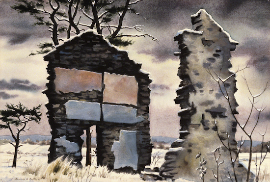 Watercolor by Clarence Carter titled "Bucks County Ruins"