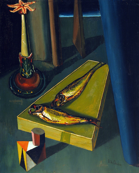 Painting by Giorgio de Chirico titled "Sacred Fish".