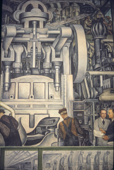 Painting from the series by Diego Rivera titled Detroit Industry.