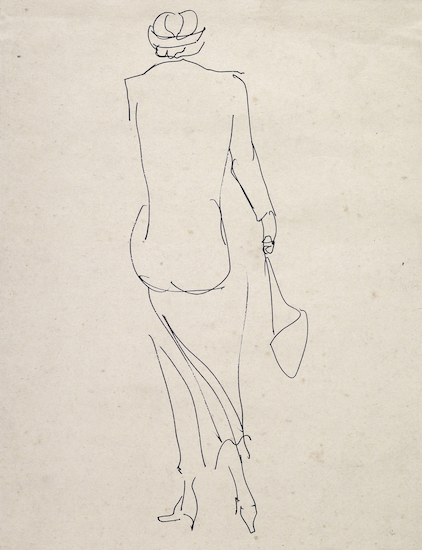 Drawing by Henri Gaudier-Brzeska titled Walking Woman.