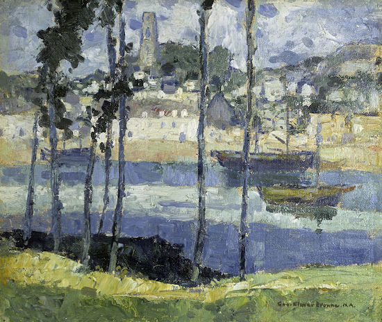 Painting by George Elmer Browne titled Harbor Scene (1916-1920).