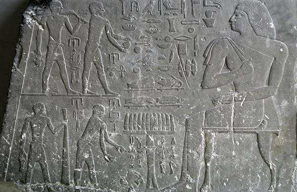 Ancient Egypt, Old Kingdom, Tomb relief fragment of Nefer receiving offerings, from his tomb in Saqqara, ca. 2431–2420 BCE. 