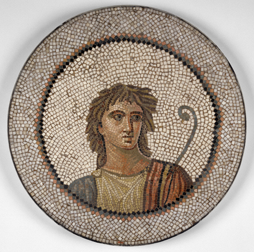 Ancient Rome, Late Empire, Mosaic of a Male with a Bow, from the synagogue of Hammam-Lif in Tunisia, ca. 1–200 CE. 