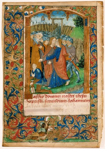 France, The Betrayal of Christ, leaf from a Book of Hours, ca. 1500.