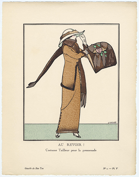  Francisco Xavier Gosé i Rovira, Good Bye! Tailor made promenade costume, plate 5 from Gazette du Bon Ton, volume I, number 1, November 1913.