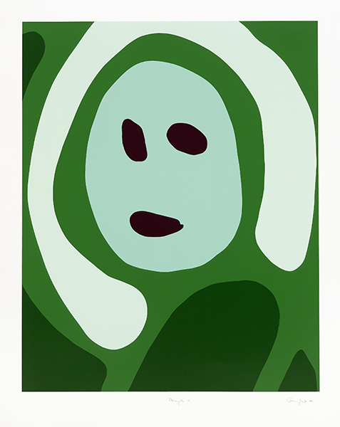 Screenprint by Gary Hume titled Spring Angel C (2000). Abstract face in shades of green.