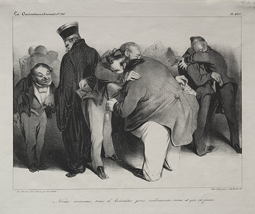 Honoré Victorin Daumier (1808–1879, France), We Are All Honest Men, Let's Embrace, and Put an End to Our Disagreements, #41 from The Electors series, published in La Caricature, November 13, 1834.