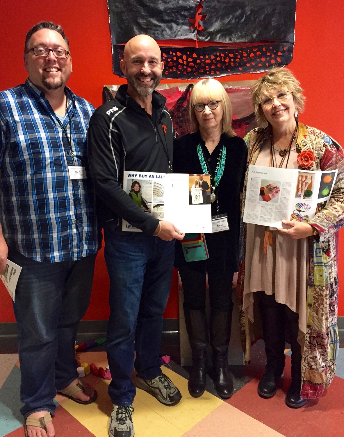 SchoolArts authors Ted Edinger, Jim Dodson, and Melody Weintraub pose with Nancy and their published articles at the Tennessee Art Education Association conference.