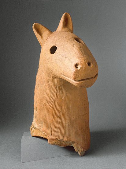 Ceramic haniwa from the Kofun period in the shape of a dog head.