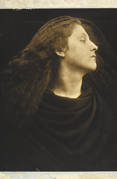 Photograph by Julia Margaret Cameron titled Call and I Follow, Let Me Die (1867, negative; printed later). Sepia portrait of a woman in profile.