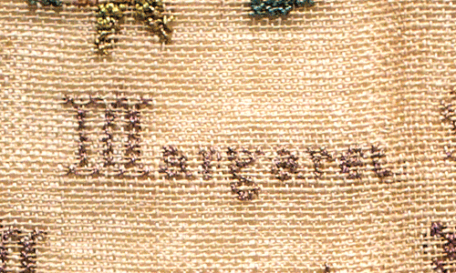 Margaret Stevenson (active 1800s, US), Sampler of Moyamensing Public School, details, 1828.