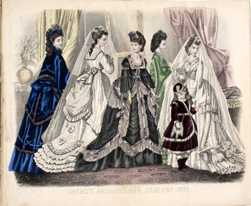 Godey’s Lady’s Book (1830–1898, Philadelphia), Wedding fashions, January 1871, volume 82. 