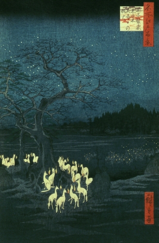Utagawa Hiroshige, Fox Fires on New Year’s Eve at the Garment Nettle Tree at Oji, #188 from One Hundred Famous Views of Edo, 1857.