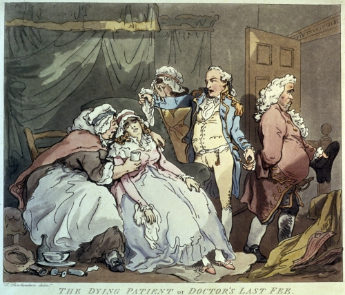 Thomas Rowlandson, The Dying Patient, or, The Doctor’s Last Fee, 1786. 