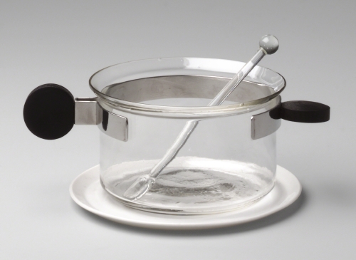 Joseph Albers (1888–1976, Germay/US); Bauhaus Metal Workshop (ca. 1919–1933, Dessau, Germany); Tea, Glass, Saucer, and Stirrer; 1925. 