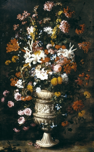 Jan Peeter (or Pieter) Brueghel (1628 to between 1664and 1684, Flanders), Flowers in a Figured Vase, ca. 1670s.