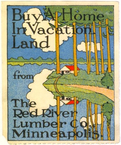 William Laughlead (dates unknown, United States), Poster stamp for vacation land in Minnesota, early 1900s.