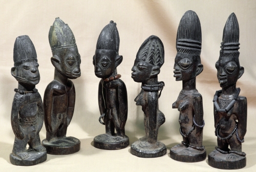  Nigeria, Three pairs of Ibeji figures, 1940s. 