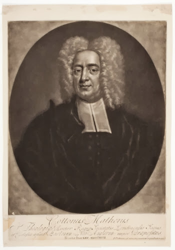 Peter Pelham, Portrait of Cotton Mather, first US engraving, 1727. 