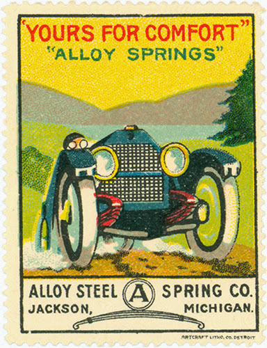 Artcraft Lithograph Company (printer) (firm 1905–1970, Detroit, MI), Alloy Steel Spring Company (Jackson, MI), Yours For Comfort, advertising stamp. 
