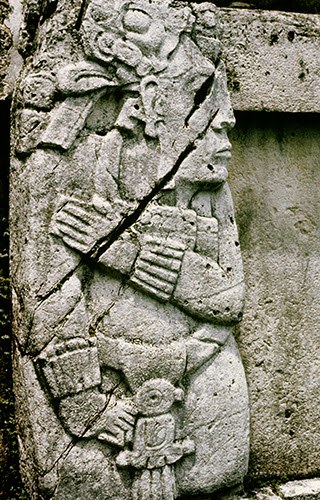 Maya, Subservient Figure, limestone relief from House C of the Palace complex at Palenque.