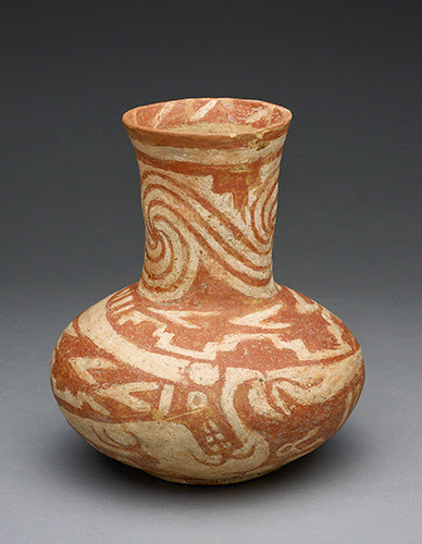 Mississippian Culture, possibly from Arkansas, Bottle with underwater serpent decoration, 1300s–1400s. 