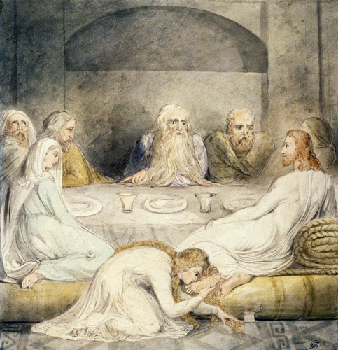 William Blake (1757–1827,Britain), Mary Magdalen Washing Christ’s Feet, from a series on The Life of Christ, ca. 1805. 