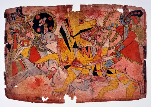 India, Gods in Battle with a Tiger, scene from the Mahabharata (Ancient Epic of India), probably from Maharashtra, ca. 1830–1850. 
