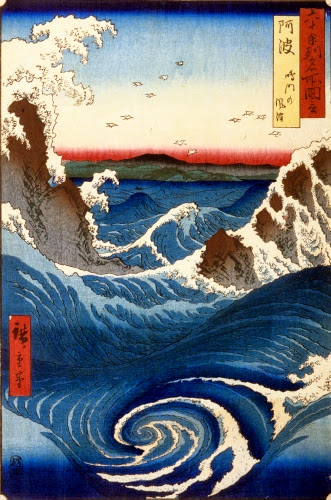 Utagawa Hiroshige (1797–1858, Japan) Awa Province, Wind and Waves at the Whirlpool of Naruto, #55 from the Famous Places in the Sixty-Odd Provinces series, 1853 and 1856.
