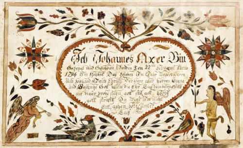 Unknown artist, Pennsylvania, Birth Certificate of Johannes Axer, 1794. 