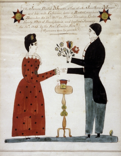 Henry Young (active mid-1800s, US), Baptismal Record of James David Musser, 1852. 