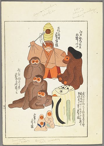 Shimizu Seifu (1851–1913, Japan), Monkey toys, from the series of volumes A Child’s Friends, 1891–1923. 