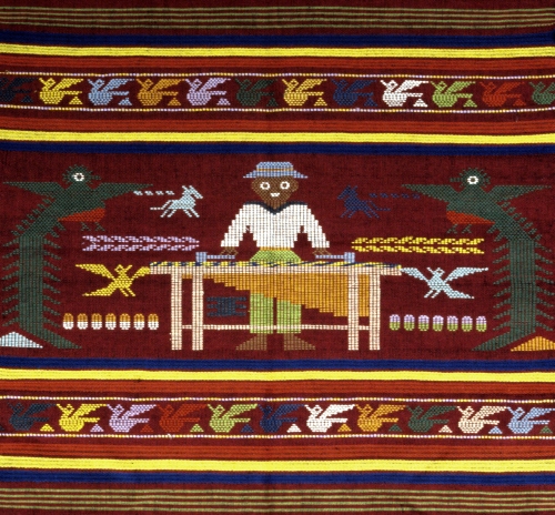 Mayan People, Guatemala, Marimba Player with Two Quetzal Birds, 1972.