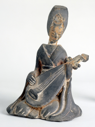 China, Seated Musician, tomb figurine, ca. 500–550 CE. 