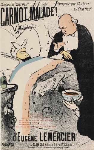 Henri de Toulouse-Lautrec, Sick Carnot (Carnot Malade!), music sheet cover for Songs from the Chat Noir (night club), 1893.