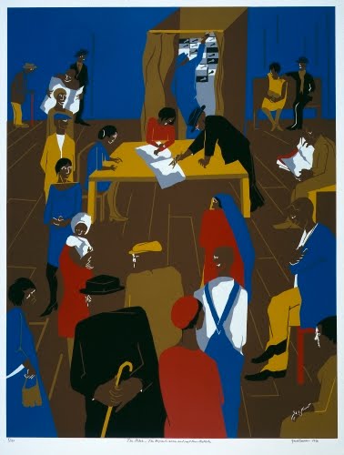 Jacob Lawrence (1917–2000 US), The Twenties—Migrants Cast Their Ballots, from the Kent Bicentennial Portfolio, Spirit of Independence, 1974, published 1975. 