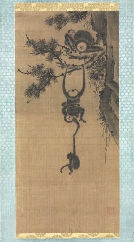 Seo Taek (active 1700s to early 1800s, Korea), Gibbon Family in Pine Tree.