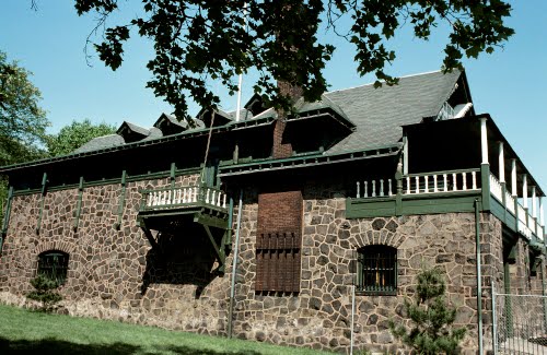 Furness, Evans and Company (1886-1931, Philadelphia), Undine Barge Club Boat House, north and Schuylkill River facades, 1882–1883. 