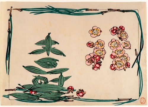 Shibata Zeshin (1807–1891), Cherry Blossoms with Pine Needle Border, from the series Comparison of Flowers, ca. 1880. 