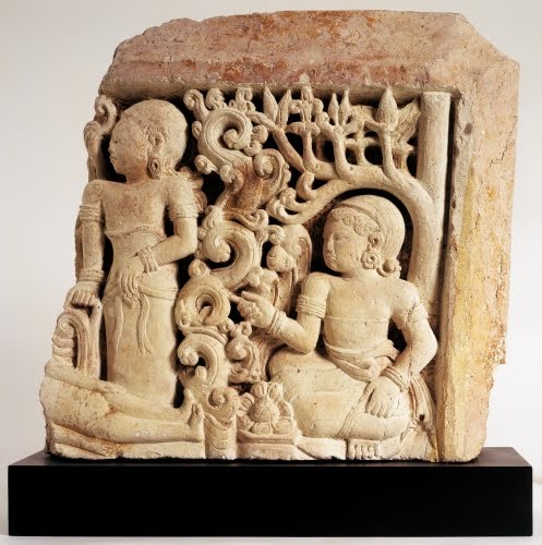 Indonesia, Majapahit Kingdom, Woman with Attendant in a Garden, architectural relief fragment, 1300s. 