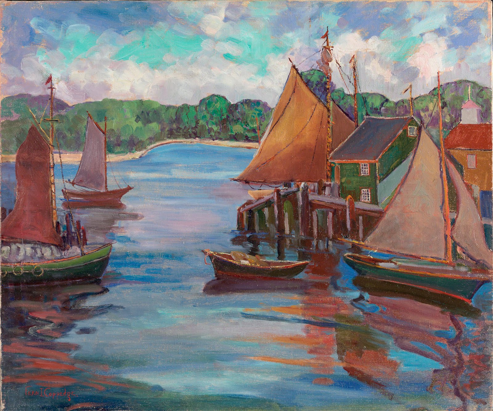 Fern Isabel Coppedge (1883–1951, US), Drying Sails, Gloucester. 