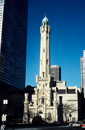 William Boyington, Water Tower, Chicago, 1869, from south.