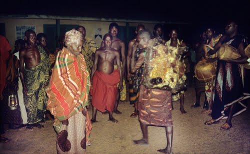 Asante People, Ghana, Queen Mother dancing with state stool at Yam Festival, August 1971