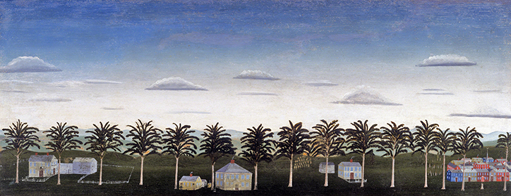  Unknown American Artist, Townscape, overmantel from Wheeler House, Worcester, Massachusetts, 1787–1793.