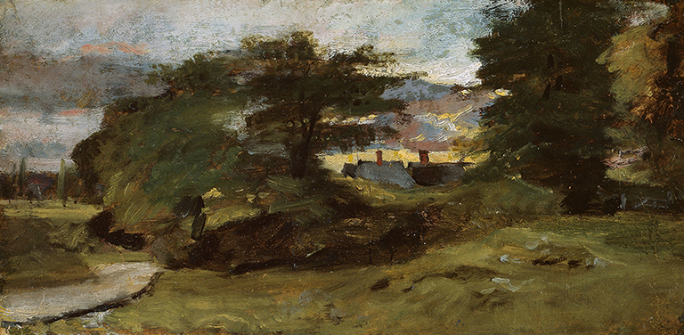 John Constable (1776–1837, Britain), Landscape with Cottages, 1809–1810. Oil on canvas.