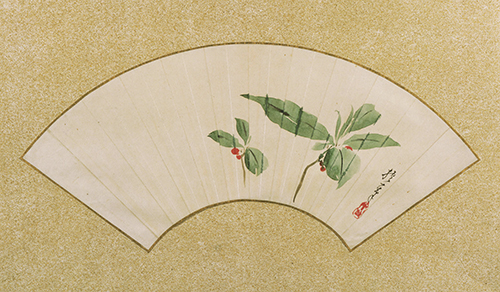 Sakai Hōitsu, Ardisia, fan representing winter in the Flowers of the Four Seasons series.