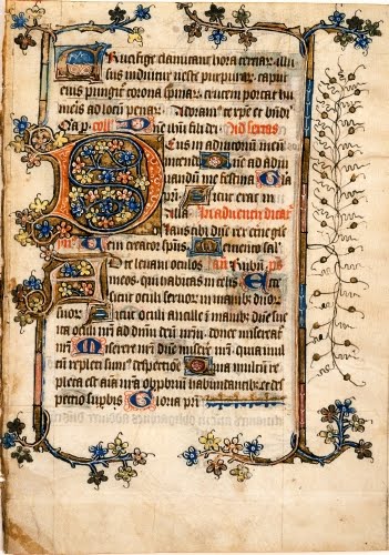Britain, Page with a decorated initial D from the Book of Hours of Salisbury Cathedral, ca. 1390. 