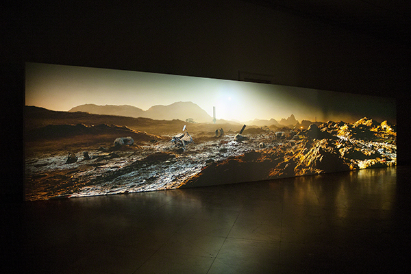Kelly Richardson (born 1972, Canada), Mariner 9, 2012. Video installation of Mars landscape with rovers and mission debris.