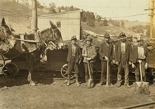 Lewis Wickes Hine (1874–1940, US), Tipple Boys and Drivers, Maryland Coal Company mine near Sand Lick, Grafton, West Virginia, 1908.